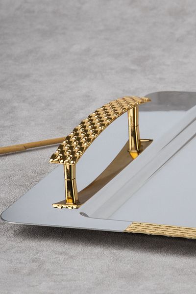 Nehir Glazed Wicker Gold 18/10 Stainless Steel Tea Coffee Serving Tray