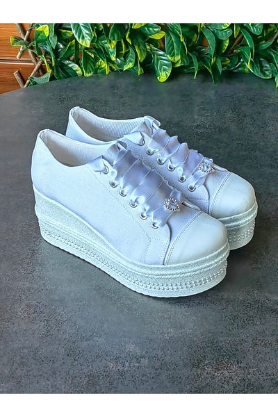 Ayakkabı Tutkusu Stilo ® Pantofi Mireasa Toc Pana Sport 8cm Extrem de Confortabil Alb In Satin Dante