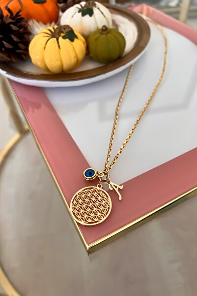 Trendy Butik Kişiye Özel A Harfli Ve Nazar Sallantılı Yaşam Çiçeği Kolye