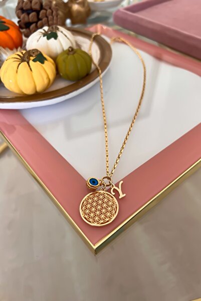 Trendy Butik Kişiye Özel Y Harfli Ve Nazar Sallantılı Yaşam Çiçeği Kolye