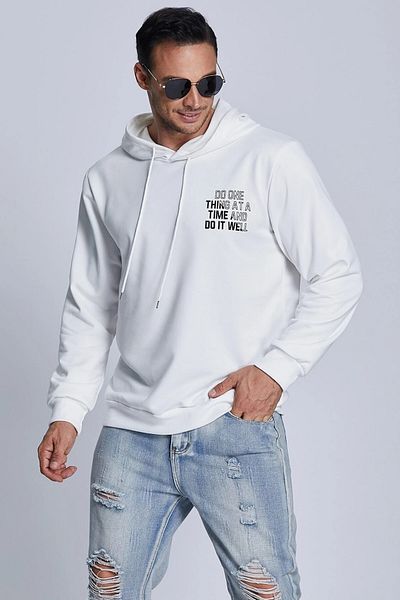 MODAGEN Ανδρικό λευκό φούτερ Do It Well printed με κουκούλα oversize