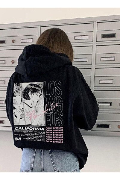 Violon Y2k Μαύρη Ζακέτα Los Angelas Unisex με 3 κλωστές και φερμουάρ, Oversize