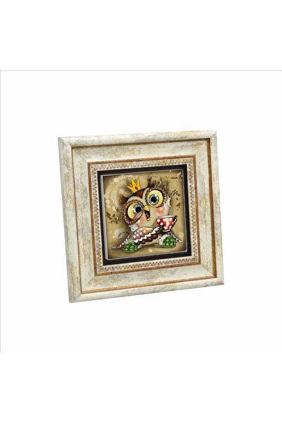 Sadrazam Tablou cu piatră naturală cu imprimeu bufniță (20cmx20cm) (krg-164)