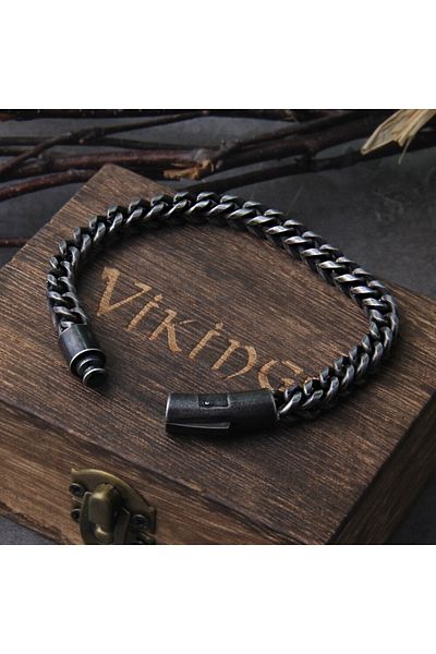 Viking Anthracite Knitted & Square Design Biker Men's Steel Bracelet