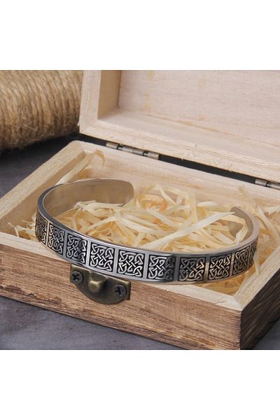 Viking Scandinavian Nordic Patterned Clamp Open Style Men's 316l Steel Bracelet