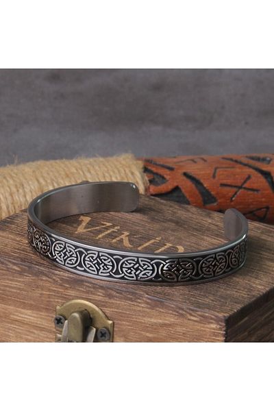 Viking الاسكندنافية الشمال منقوشة المشبك نمط مفتوح للرجال 316l سوار الصلب