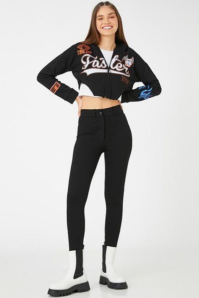 Koton Damen Skinny Leg High Waist Knopfleiste Hose Leggings 3wal40051ık
