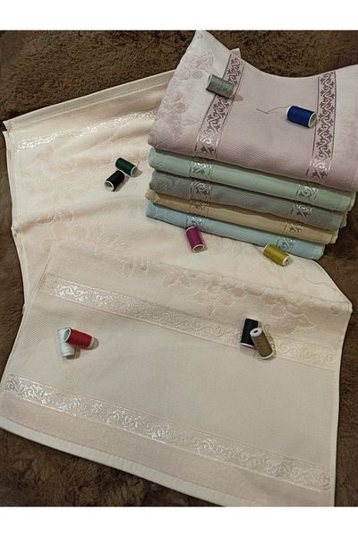 ŞENER HOME Set de 6 prosoape de mână și față din catifea colorată, brodate cu etamină, 50x90, cu goluri