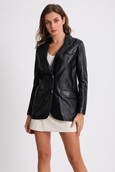 Leather Club Siyah Kuzu Derisi Blazer Ceket