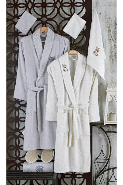 TİNİMİNİ HOME طقم روب حمام قطن 100% مطرز | طقم روب حمام | مجموعة المهر