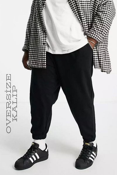 BSBSPOR Καλοκαιρινό Loose Ανδρικό Μαύρο Oversize Φούτερ Jogger Παντελόνι