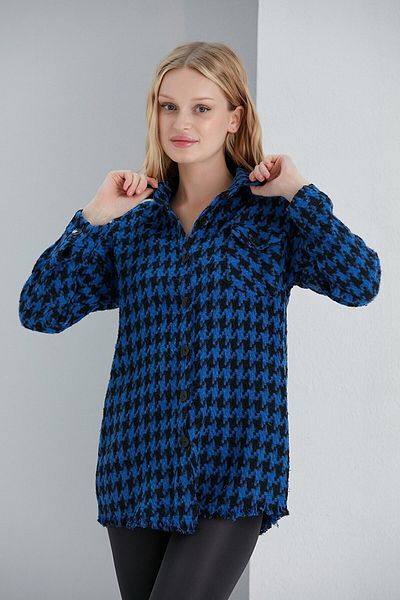 nosia fashion Cămașă de damă, mare, cu picior de găină, tunică supradimensionată, cu vârf de fustă, cu ciucuri