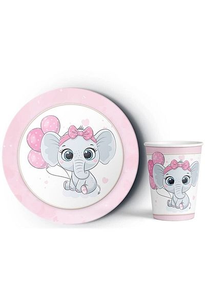 DÜVENCİ TİCARET Elephant Pink Theme Plate-glass Set