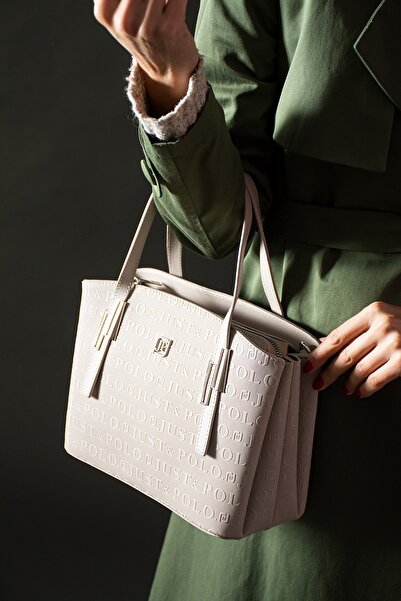 Just Polo Жіноча сіра сумка з тисненням, застібка-блискавка, довгі регульовані ремені через плече та ручна сумка