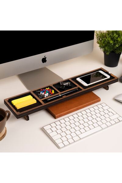Vigo Wood Ahşap Masaüstü Organizer Ofis Masa Düzenleyici Kalemlik Telefon Şar...