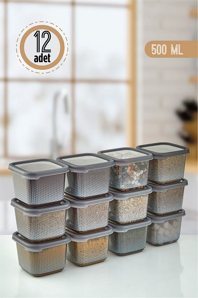 ASlife Home Set of 12 Labeled Honeycomb Patterned Square Spice Storage Containers 500 ml