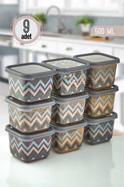 ASlife Home 9-Piece Patterned Square Storage Container with Labels Breakfast Spice Container 500 ml