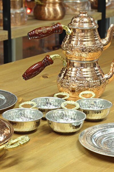 GÜR BAKIR 4'lü Bakır Kahvaltılık Sosluk Reçellik Çerezlik Kulplu Kase Set