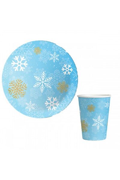 Mini Parti مجموعة أكواب وأطباق ندفة الثلج من Mini Party Store