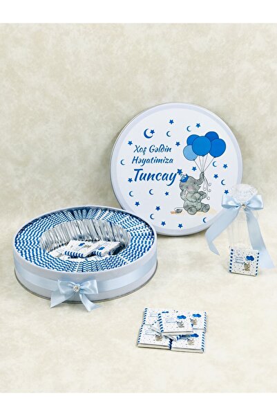 TuNa Chocolate Isme Özel 100 Adet Fil Temalı Erkek Bebek Çikolatası