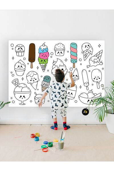 Postermanya ورق تلوين عملاق تعليمي للآيس كريم الحلو، لفة تلوين نشاط للأطفال (90 × 130 سم)