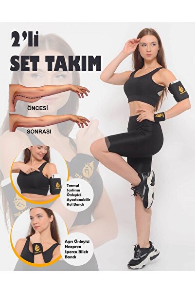 SAUNA SUIT Bileklik Kol Bandı Koşu Spor Yürüyüş Bandı 2'li Takım Cep Telefonluk