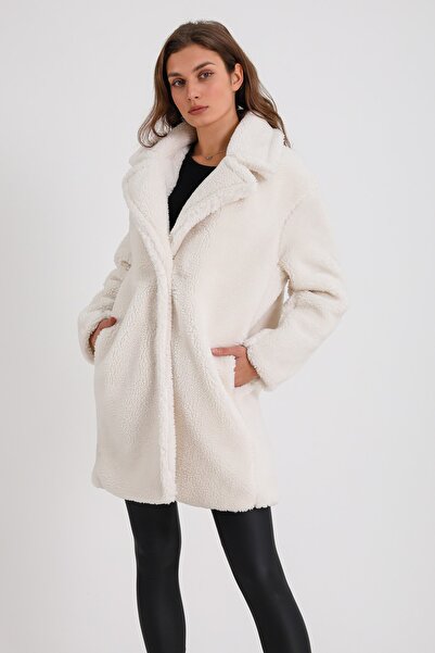 Leather Club Beyaz Yün Kaban