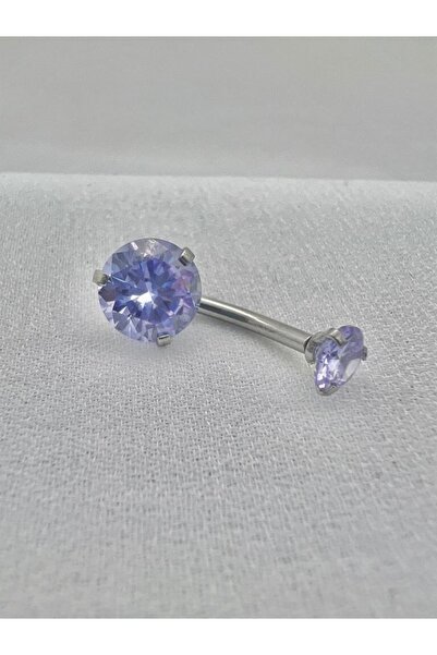 MAZEN Cerahhi Çelik Göbek Piercing Yuvarlak Zirkon Taşlı Lila