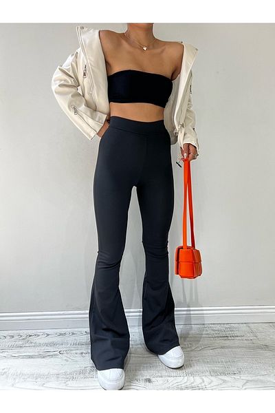 by.accessoriess Pantaloni cu jambiere din lycra cu talie înaltă cu picior negru