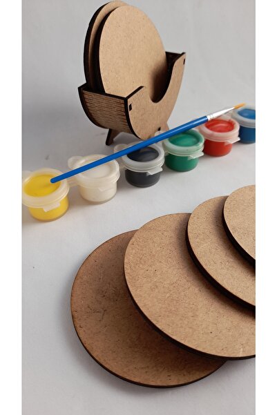 Ebrulisler Ahşap Boyama Boş 6'lı Bardak Altlığı Ve Standı Hobi Seti