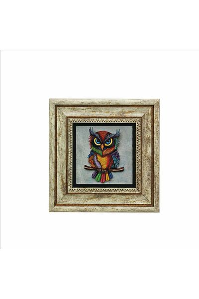 Sadrazam Owl Printed Natural Stone Painting 20Cmx20Cm Krg-162