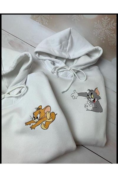 BAV Butik Ayvitrin Λευκό φούτερ Unisex - Συνδυασμός Lover, Couple Printed