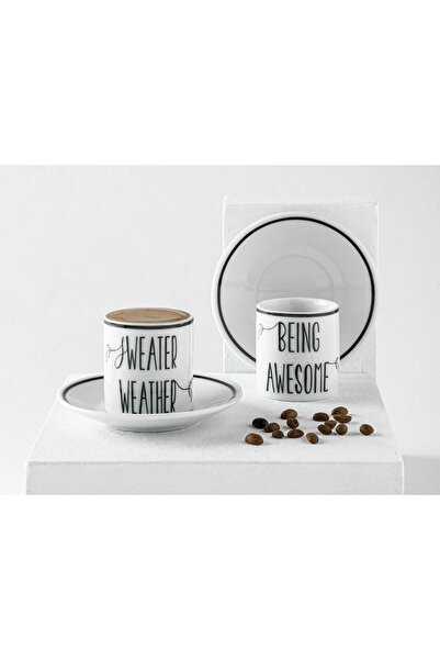 English Home Awesome Weather Porselen 2'li Kahve Fincan Takımı 80 Ml Siyah