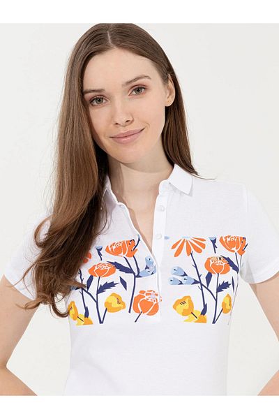 U.S. Polo Assn. Tricou albastru cu gât polo de damă