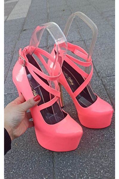 Afilli Women's Fuchsia Pink Platform Heel 14-15 Thin High Nails Heel Evening Dress Heeled Shoes