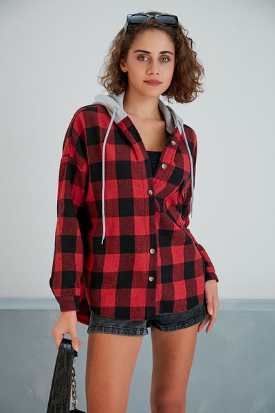 Pikka Online Cămașă jachetă oversize Lumberjack roșie neagră pentru femei