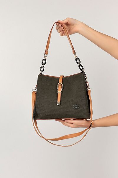 By Hakan Byhakan Dm-1270 Embossed Hand and Shoulder Bag Green-camel