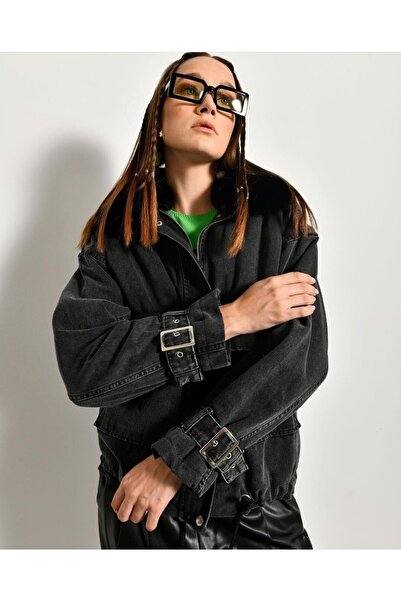 Marka Dámský chlupatý džínový kabát 2260