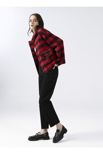 Fabrika Orta Bel Straight Paça Straight Siyah Kadın Denim Pantolon Taro-3