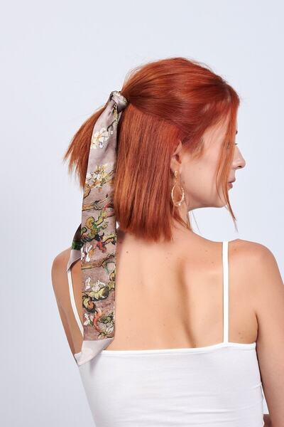 Nomads Felt Silk Twilly Scarf| Beige Van Gogh Almond Tree| Nomads Felt