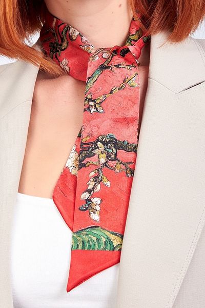 Nomads Felt Silk Twilly Scarf| Pomegranate Flower Van Gogh Almond Flower| Nomads Felt