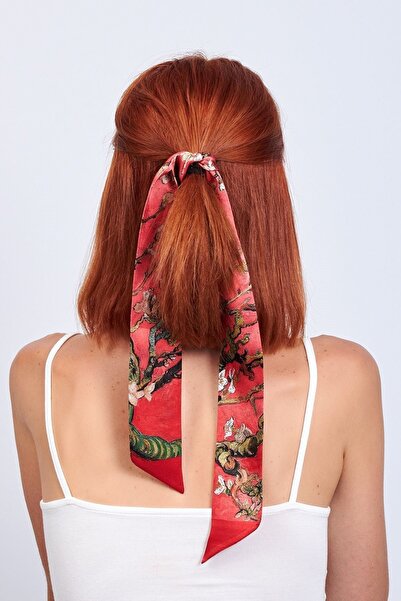 Nomads Felt Silk Twilly Scarf| Pomegranate Flower Van Gogh Almond Flower| Nomads Felt