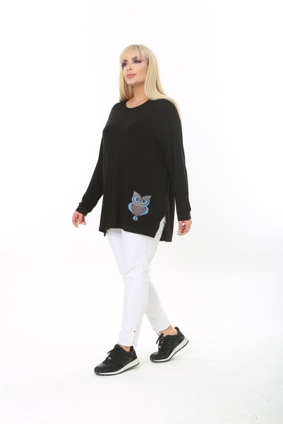 ÇİFTXL Oversized Owl Printed Loose T-Shirt