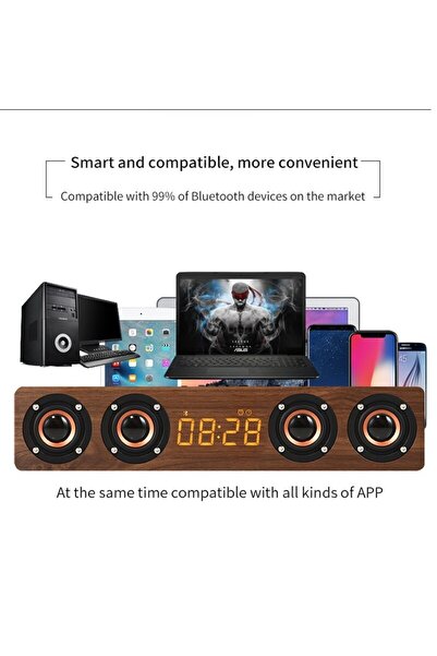 HD PAZAR Bluetoth Hoparlör W8c Ahşap Kabin Led Göstergeli 20 Watt Ses Bombası