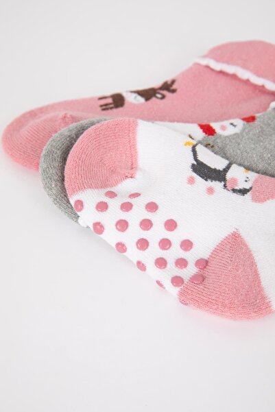 DeFacto Baby Girl Christmas Themed Non-Slip Sole 3-Piece Cotton Long Socks Y7811a2ns