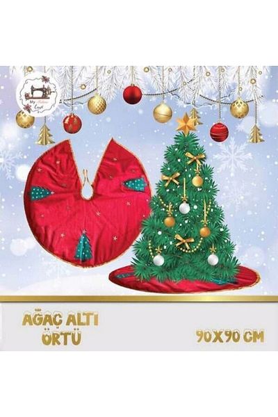 Ataser Luxury Christmas Pine Tree Cover Red 90x90 cm Red Christmas Under Tree Cover