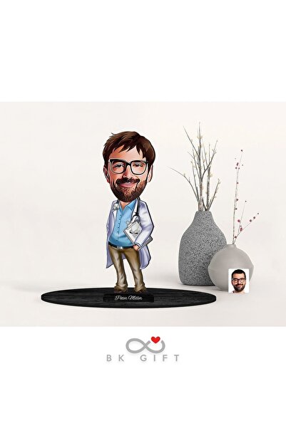 Bk Gift Gift Kişiye Özel Erkek Doktor Karikatürlü Ahşap Biblo-8