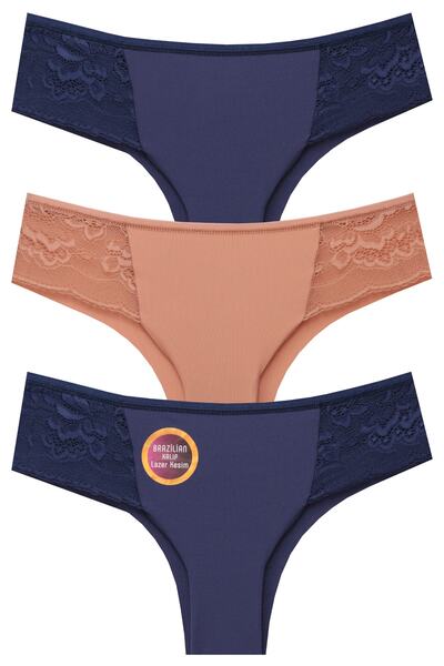 papatya lingerie Комплект от 3 броя бразилски бикини с дантелен кант, лазерно...