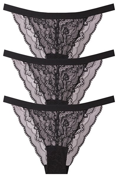 papatya lingerie 3 قطعة سراويل داخلية من الدانتيل بخصر مطاطي