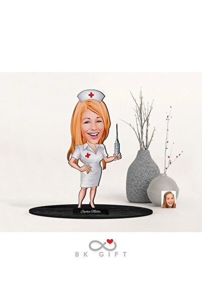 Bk Gift Gift Kişiye Özel Hemşire Karikatürlü Ahşap Biblo-1